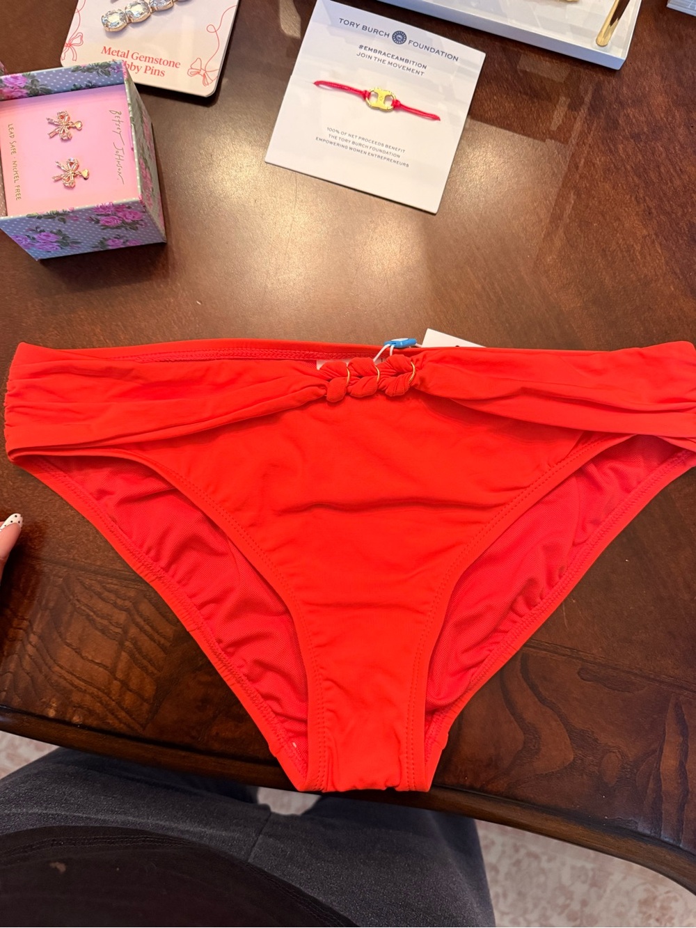 Women's Red/Coral Bikini Bottom - Classic Hipster Swimwear Size 4